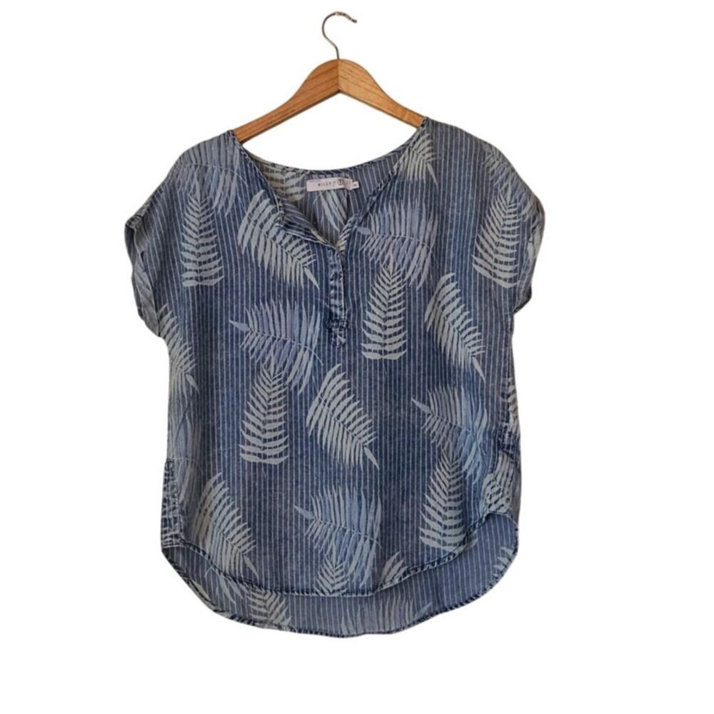 Billy T 100% Lyocell Dolman Top Blue Beachy Leaf Print S Coastal Grandma‎